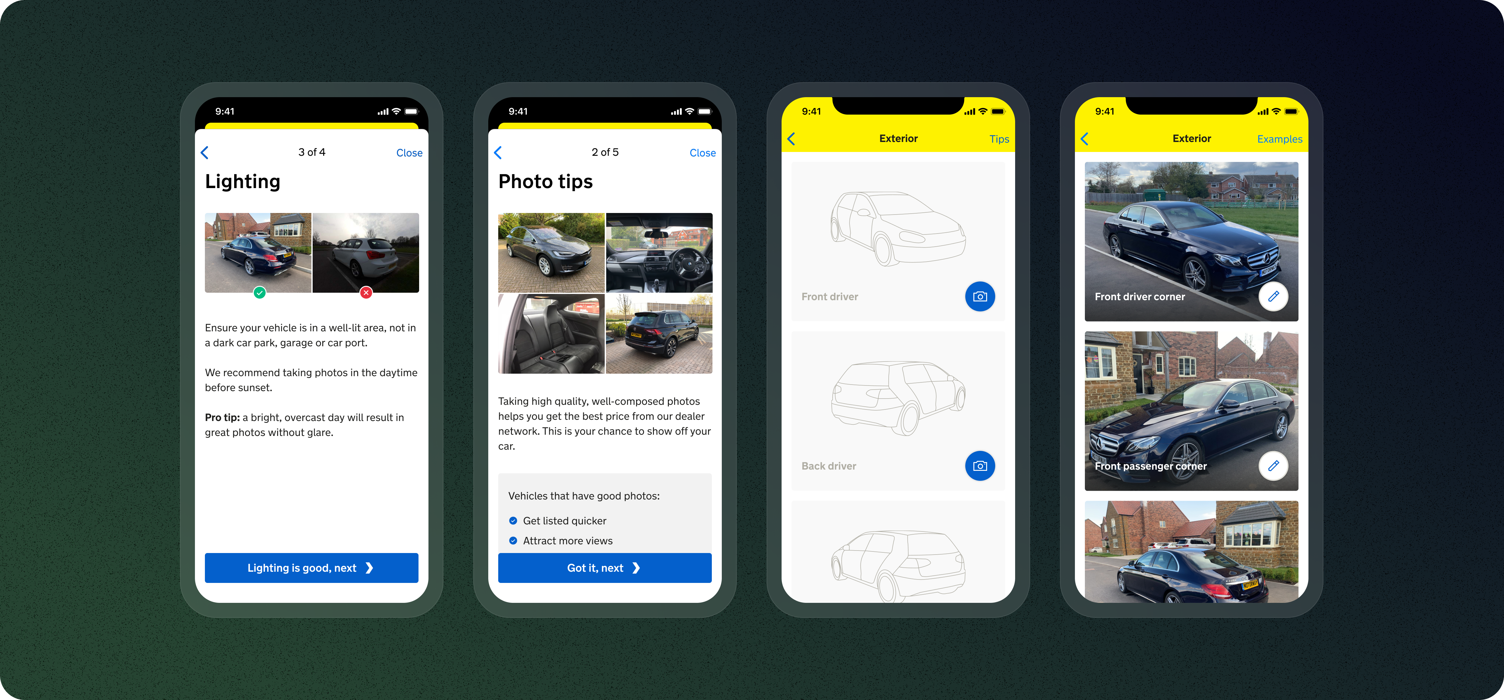 Photo-taking interface with vehicle outline guide and real-time level detection