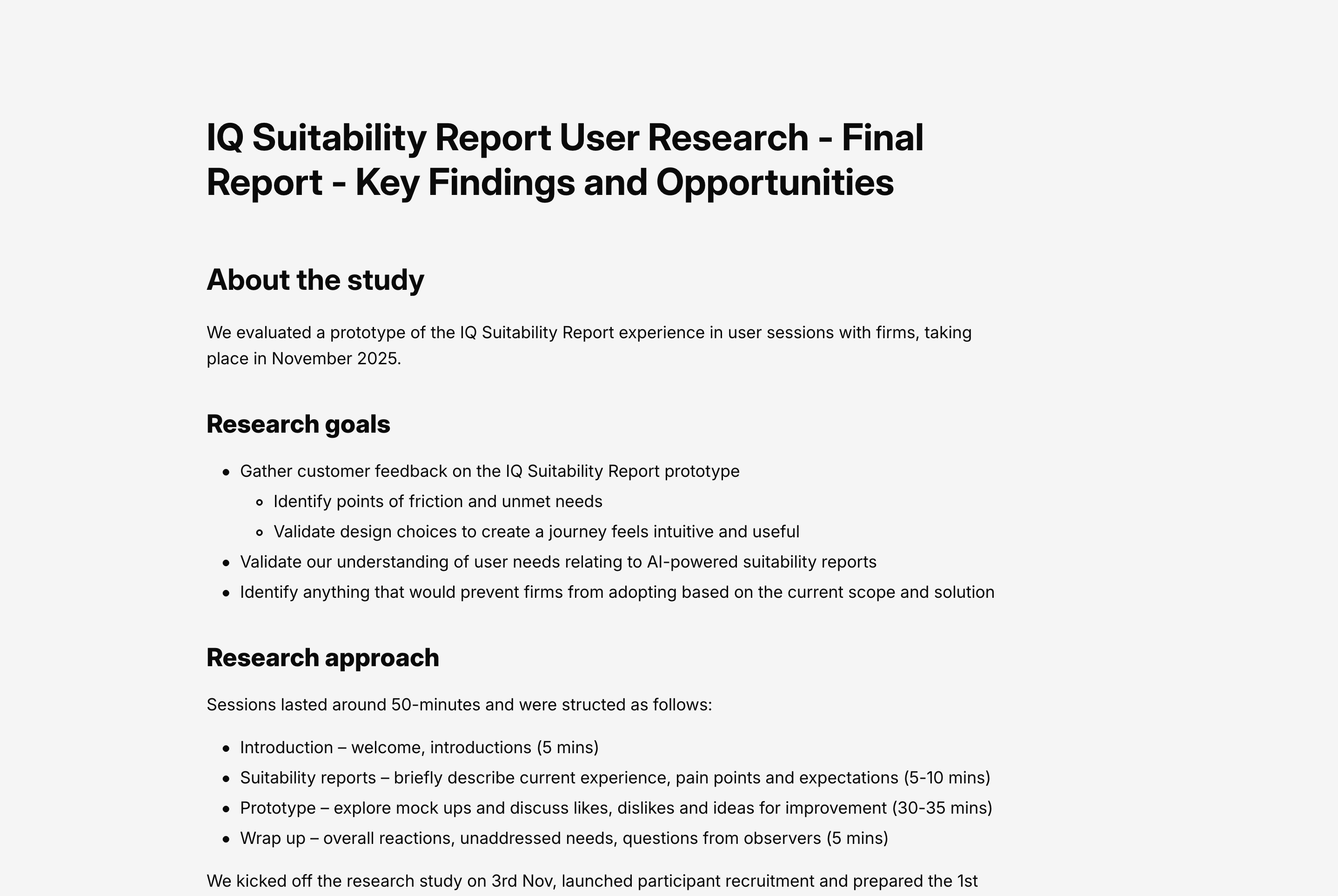 User research findings and key opportunities from usability testing